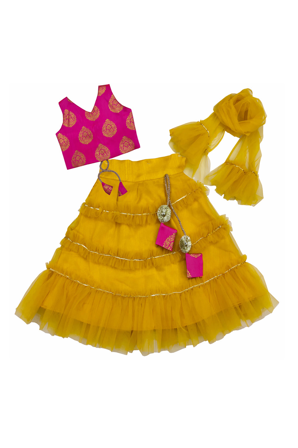 Girls Frill Lehenga Choli and Dupatta Set Party Wear