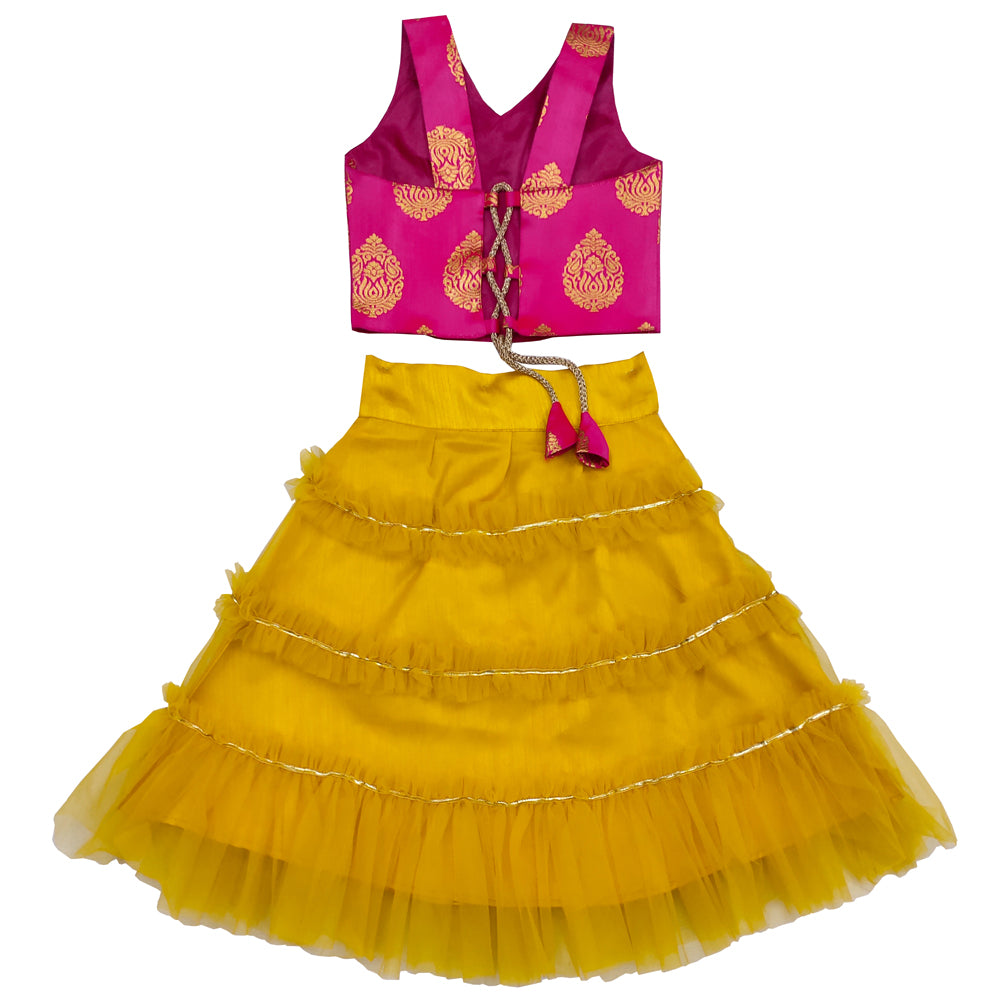 Girls Frill Lehenga Choli and Dupatta Set Party Wear