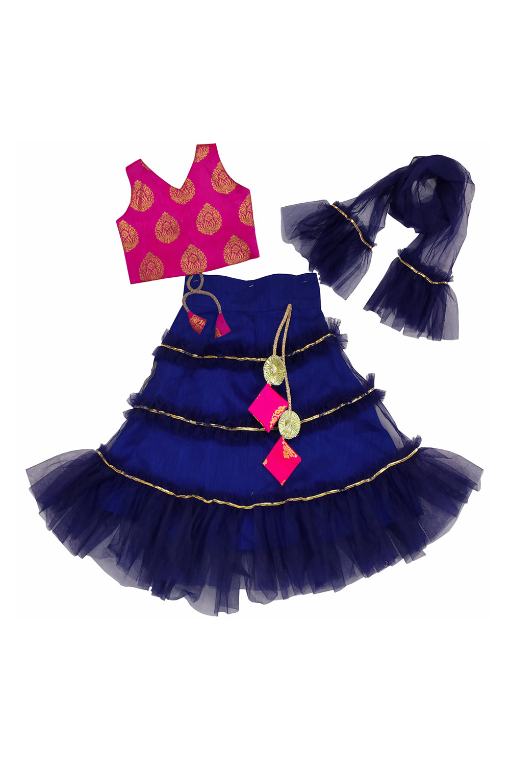 Girls Frill Lehenga Choli and Dupatta Set Party Wear