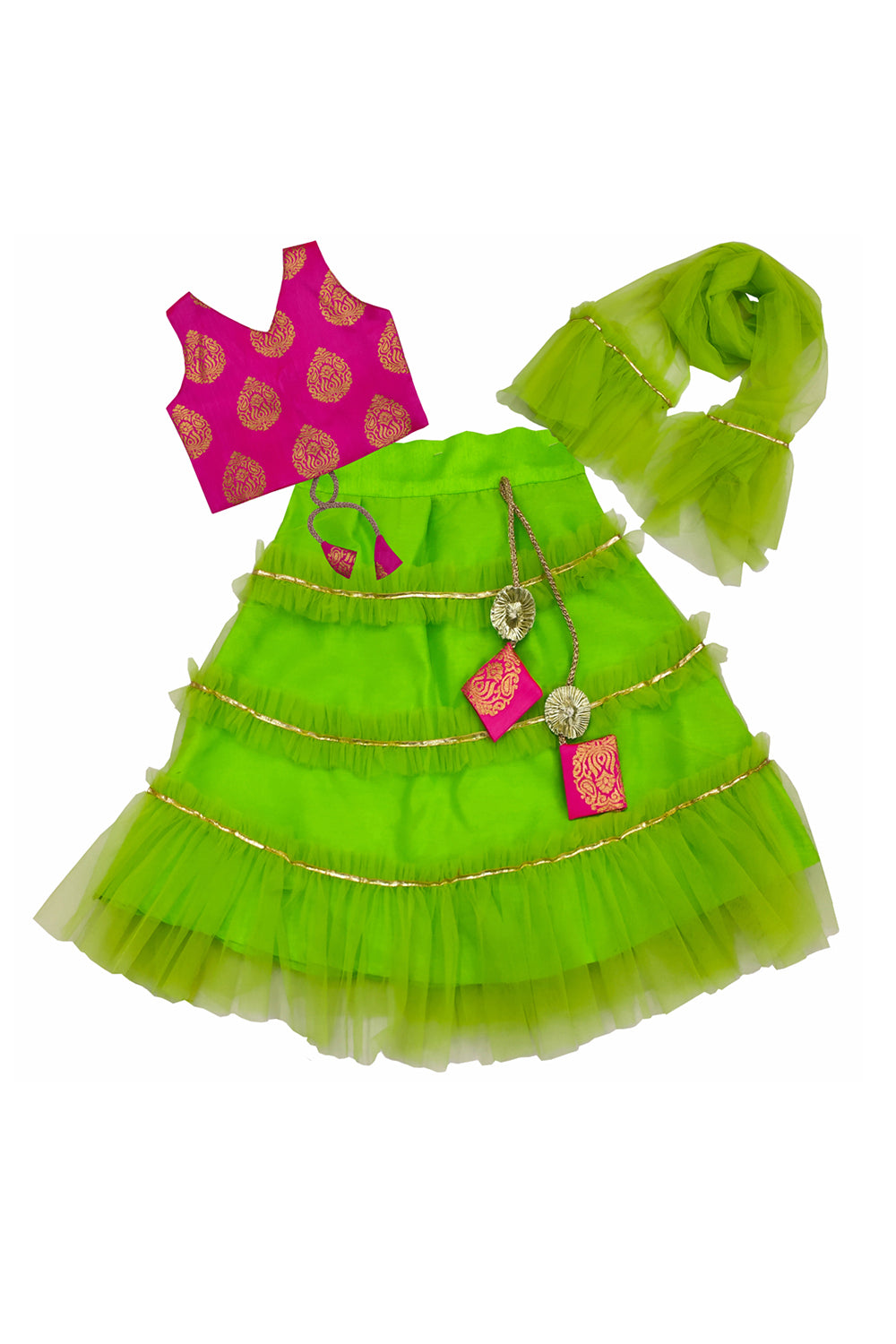 Girls Frill Lehenga Choli and Dupatta Set Party Wear