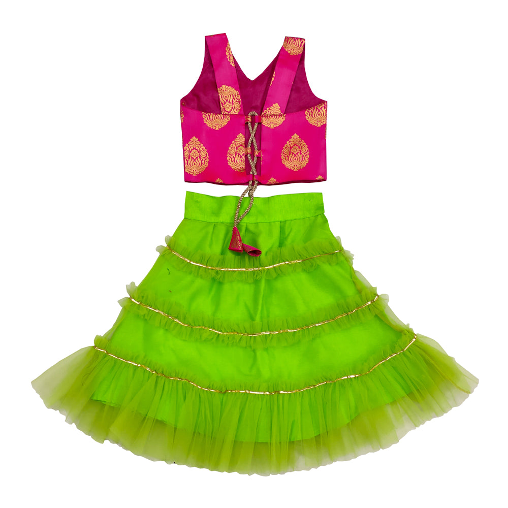Girls Frill Lehenga Choli and Dupatta Set Party Wear