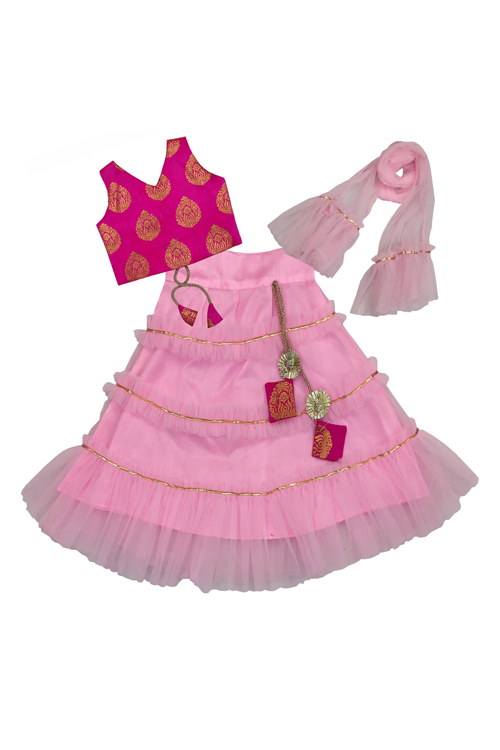 Girls Frill Lehenga Choli and Dupatta Set Party Wear