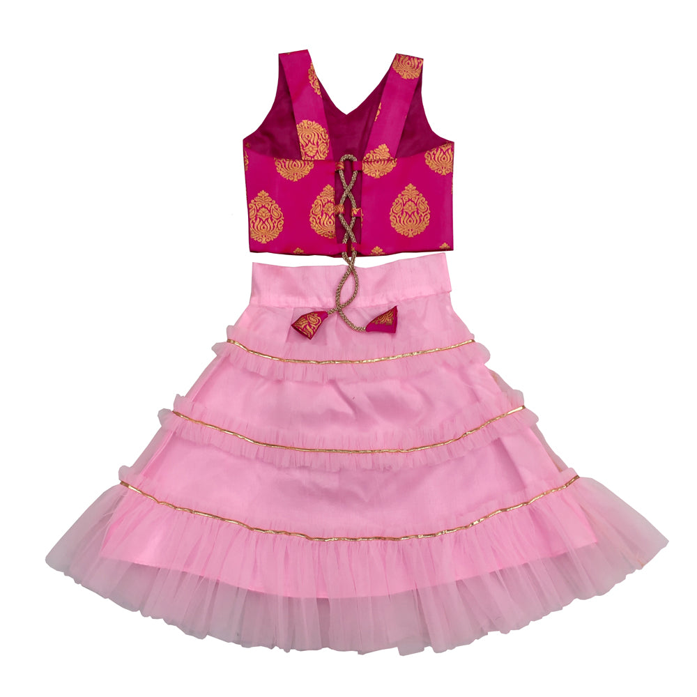 Girls Frill Lehenga Choli and Dupatta Set Party Wear
