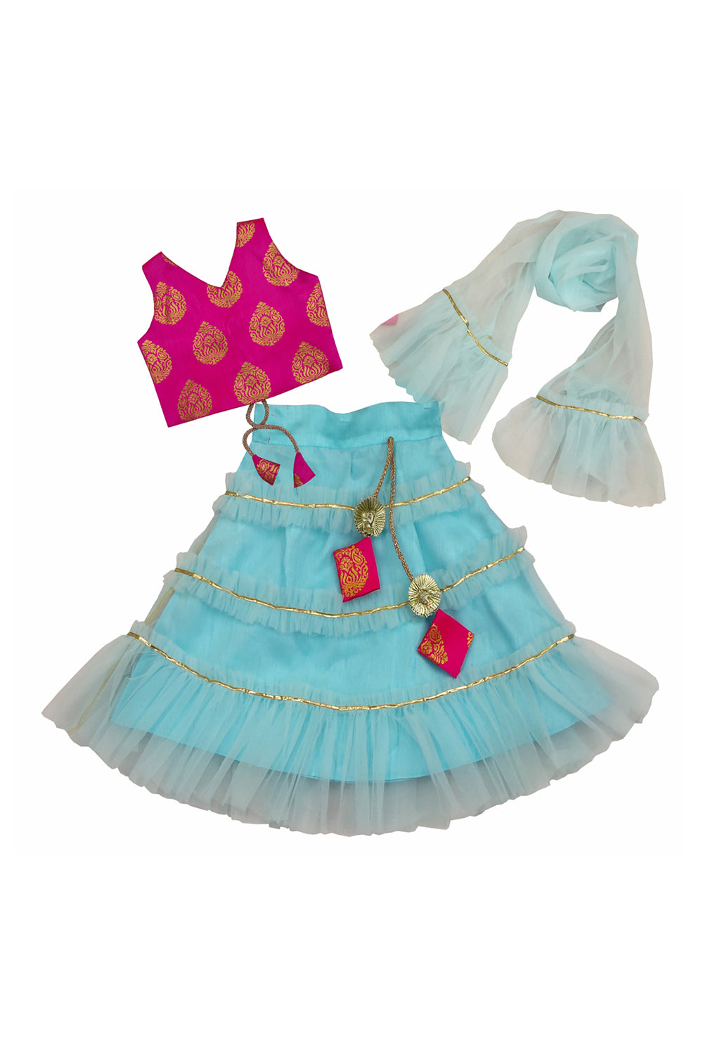 Girls Frill Lehenga Choli and Dupatta Set Party Wear