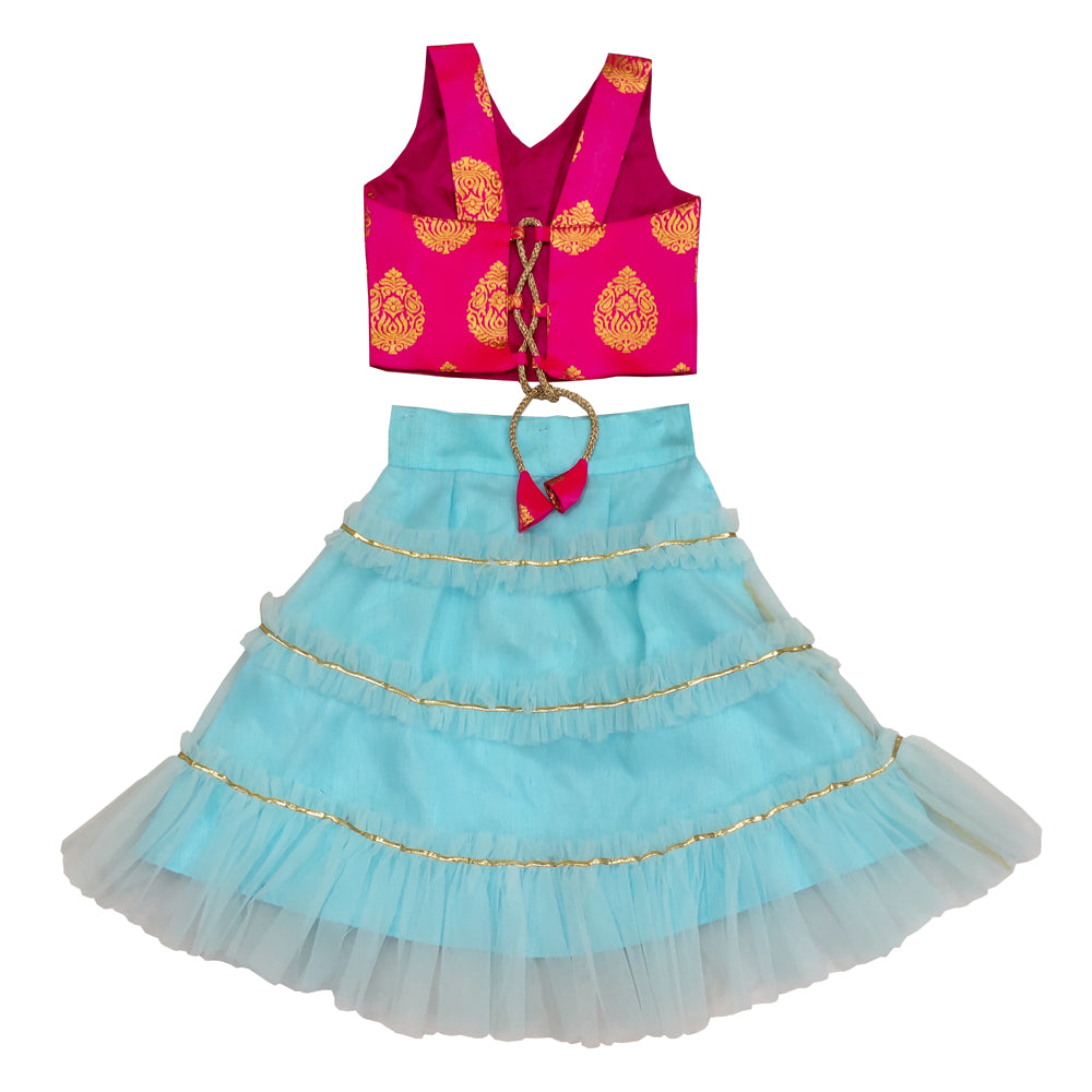 Girls Frill Lehenga Choli and Dupatta Set Party Wear