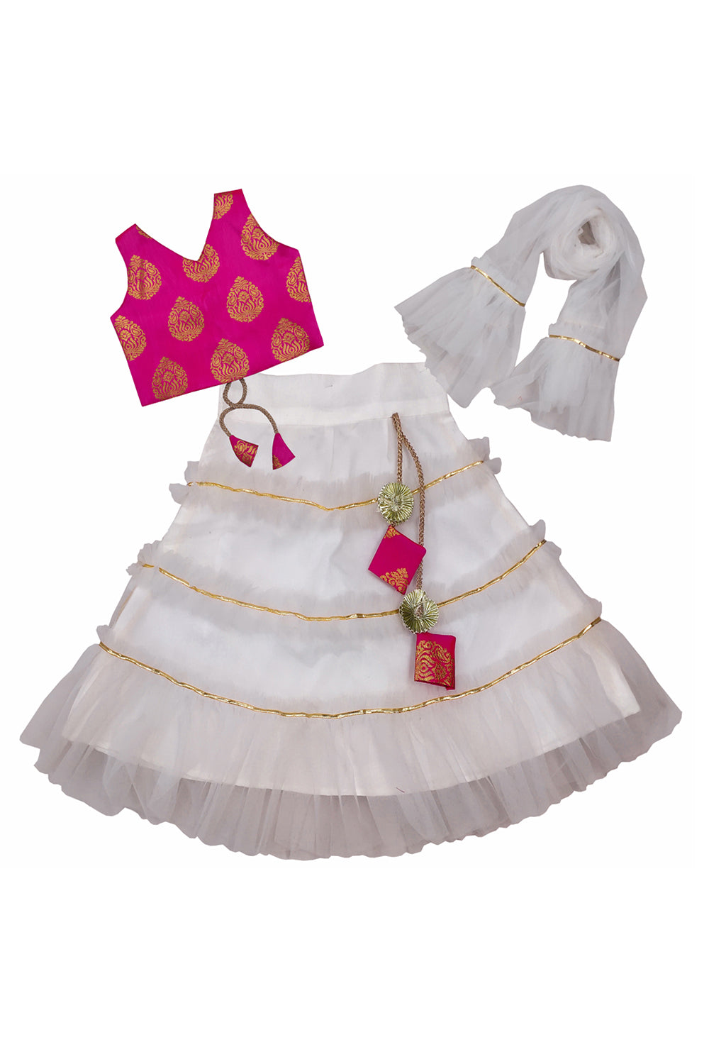 Girls Frill Lehenga Choli and Dupatta Set Party Wear