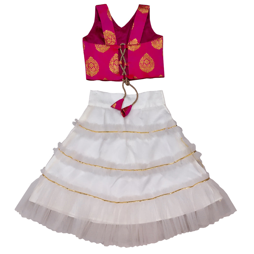 Girls Frill Lehenga Choli and Dupatta Set Party Wear