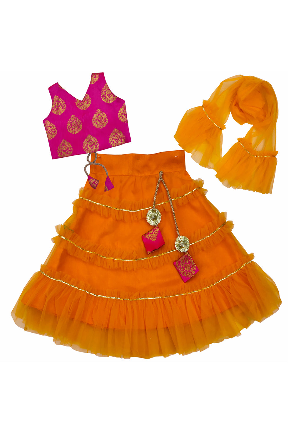 Girls Frill Lehenga Choli and Dupatta Set Party Wear