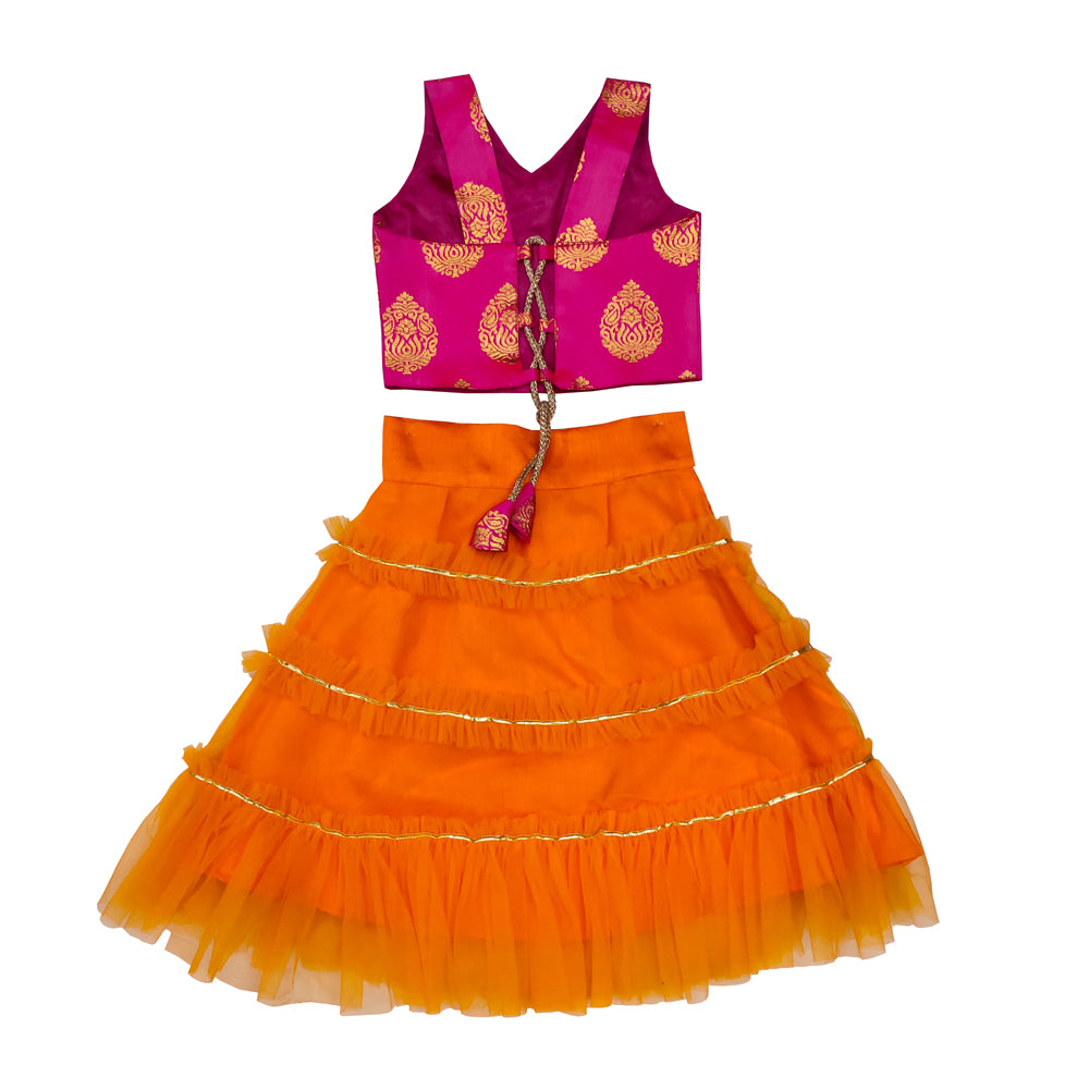Girls Frill Lehenga Choli and Dupatta Set Party Wear