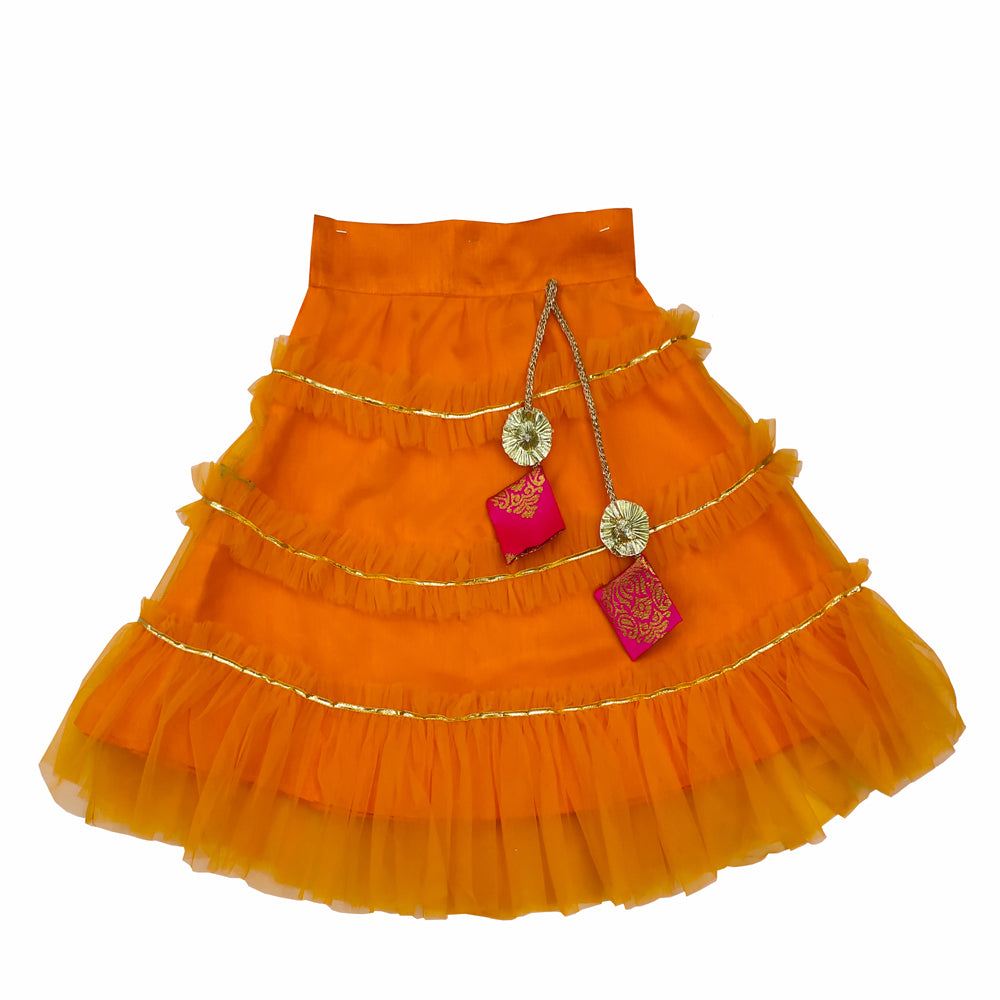 Girls Frill Lehenga Choli and Dupatta Set Party Wear