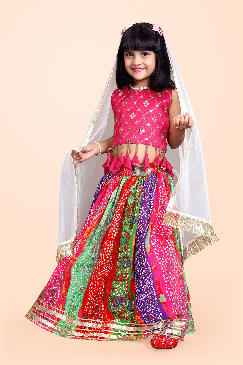 Girls Ethnic Wear Printed Lehenga, Choli and Dupatta Set