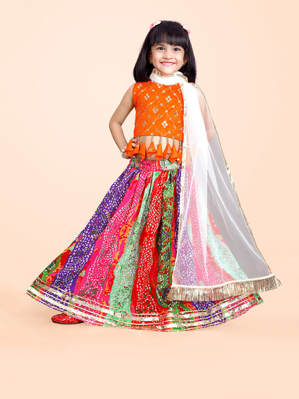 Girls Ethnic Wear Printed Lehenga, Choli and Dupatta Set