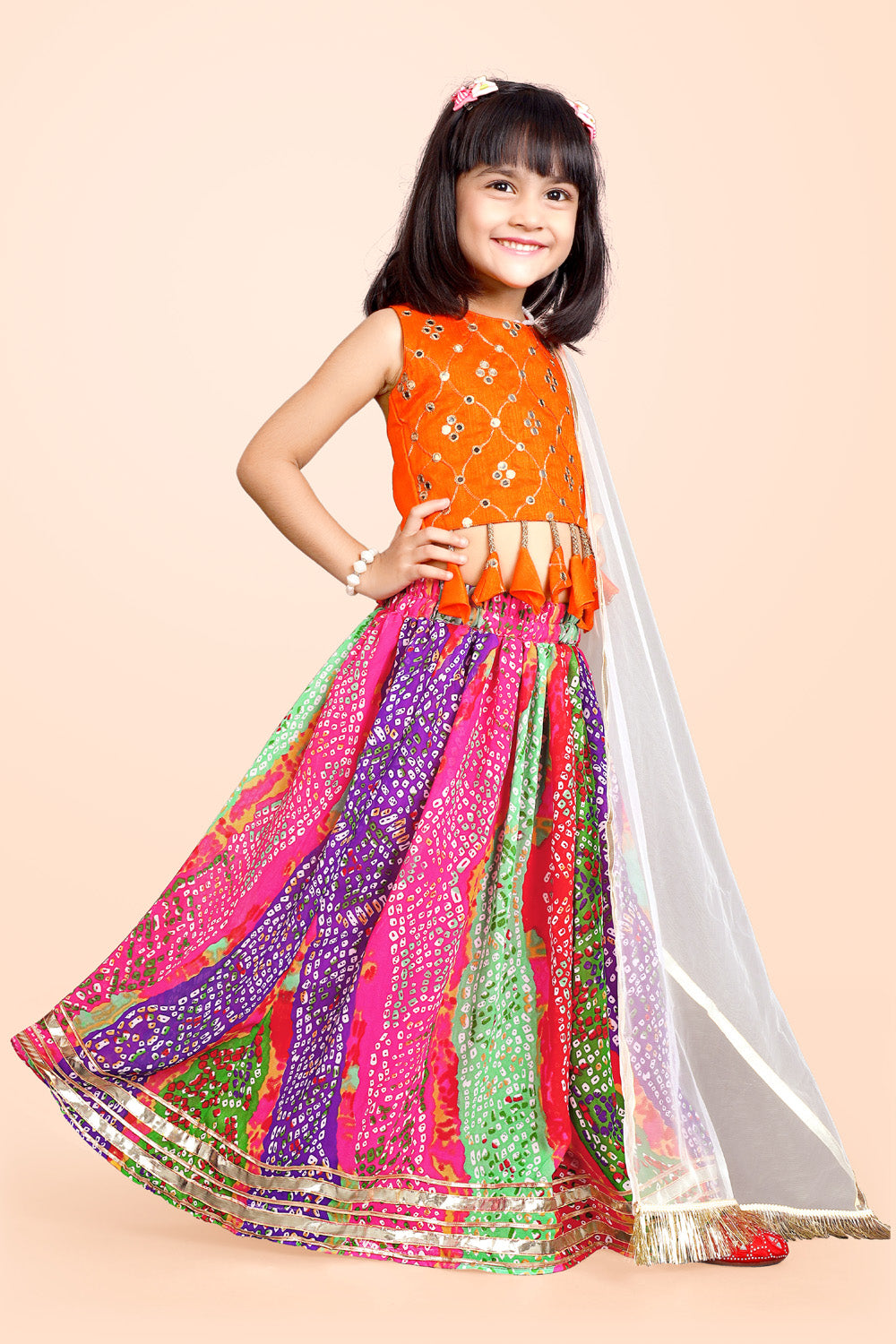 Girls Ethnic Wear Printed Lehenga, Choli and Dupatta Set