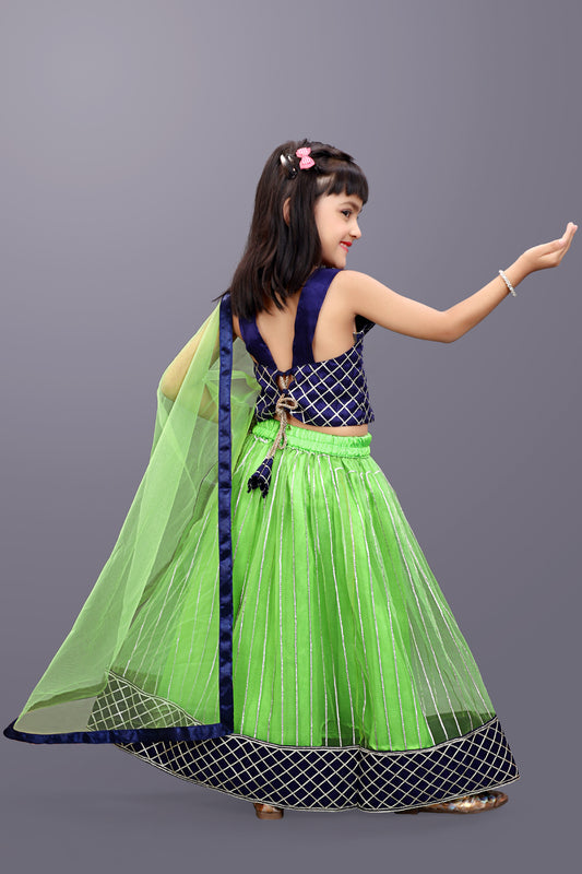 Girls Checkered Lehenga Choli and Dupatta Set