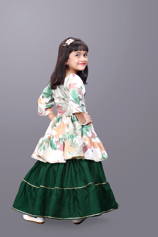 Girls Lehenga Choli Ethnic Wear Printed Lehenga & Crop Top
