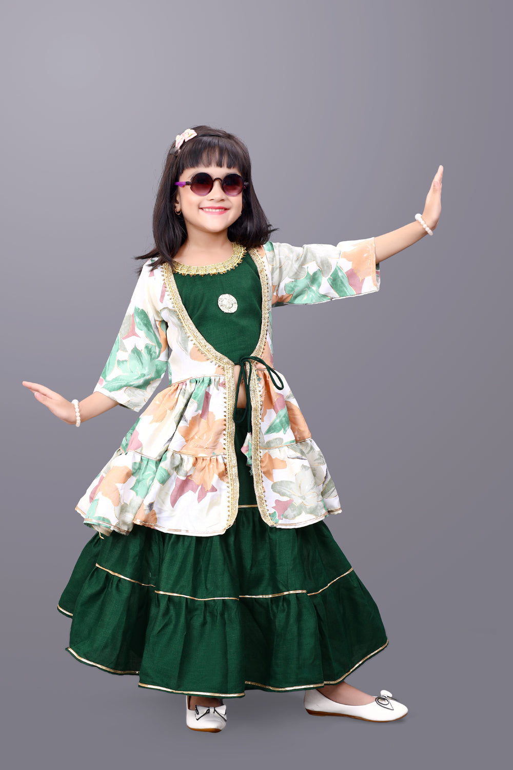 Girls Lehenga Choli Ethnic Wear Printed Lehenga & Crop Top