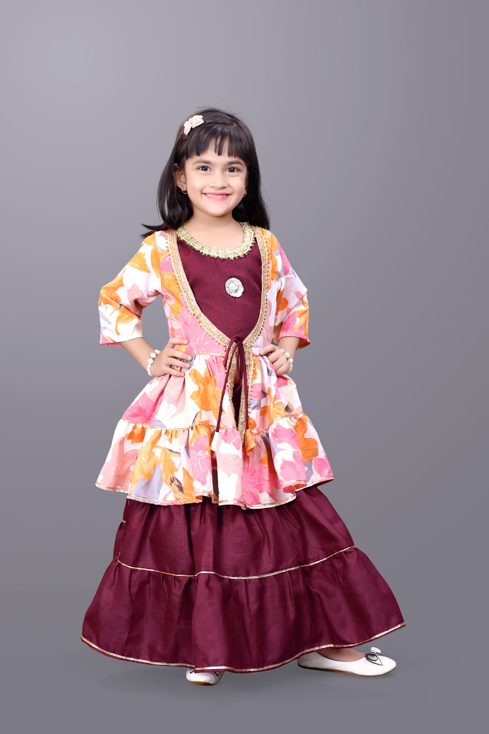 Girls Lehenga Choli Ethnic Wear Printed Lehenga & Crop Top