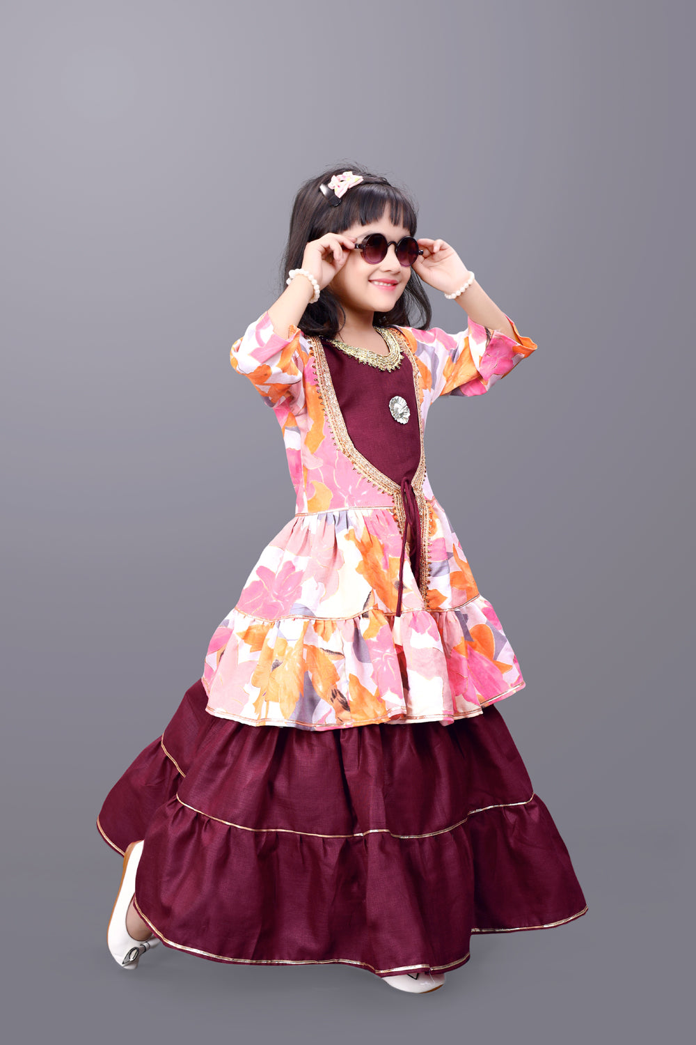 Girls Lehenga Choli Ethnic Wear Printed Lehenga & Crop Top