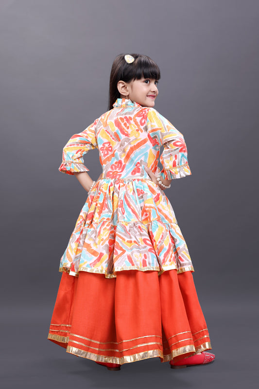 Girls Festive & Party Ethnic Jacket, Blouse and Palazzo Set