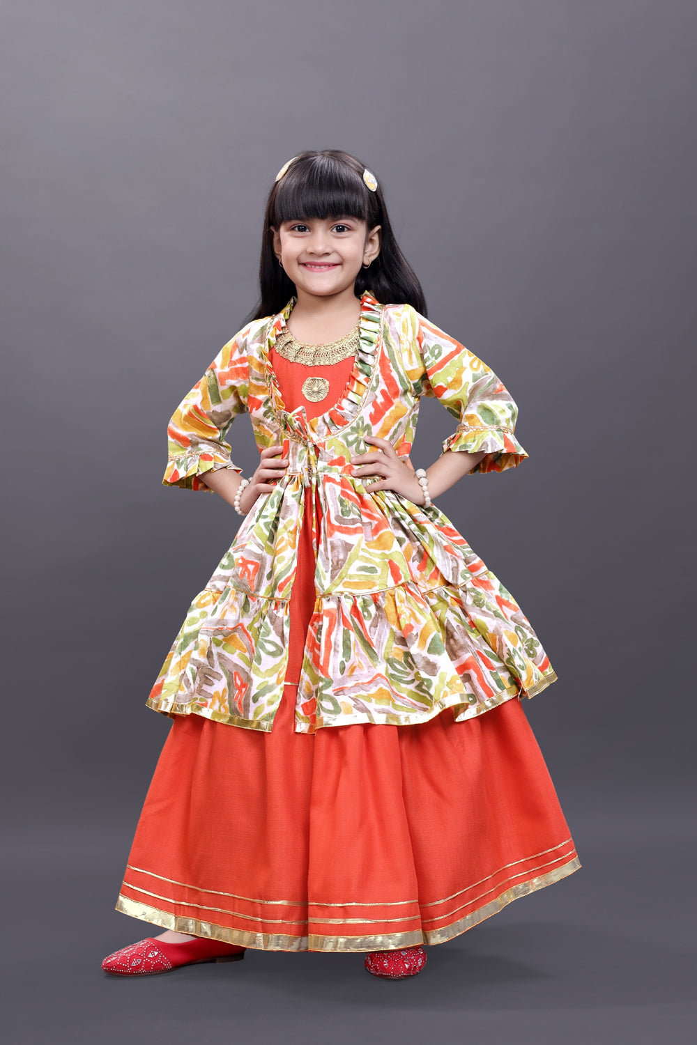 Girls Festive & Party Ethnic Jacket, Blouse and Palazzo Set