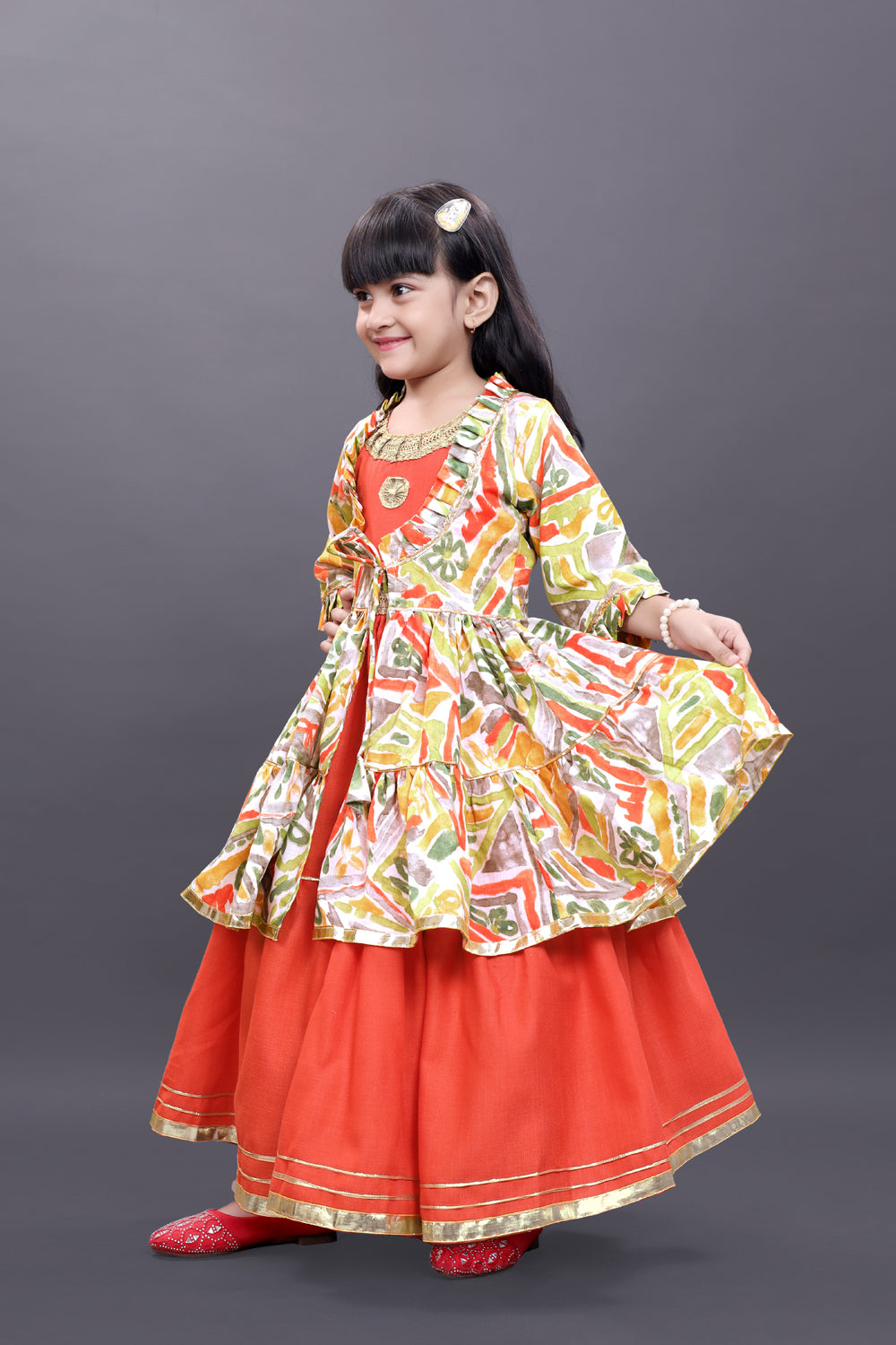 Girls Festive & Party Ethnic Jacket, Blouse and Palazzo Set
