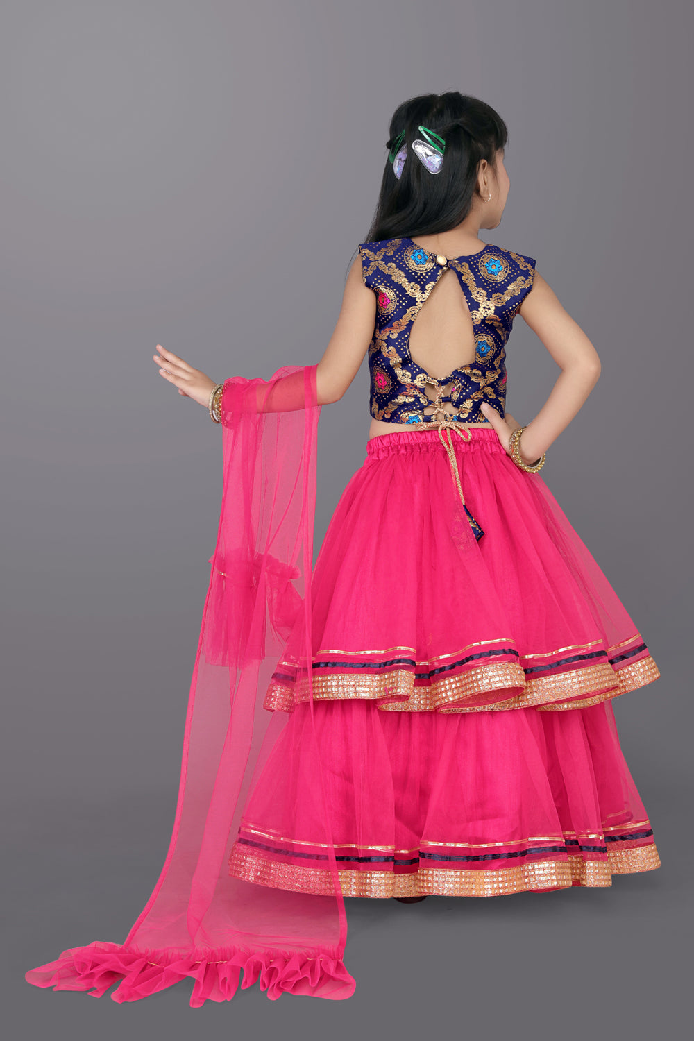 Girls Frill Design Lehenga Choli with Dupatta Set