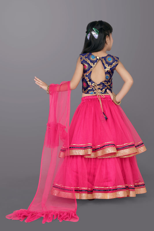 Girls Frill Design Lehenga Choli with Dupatta Set