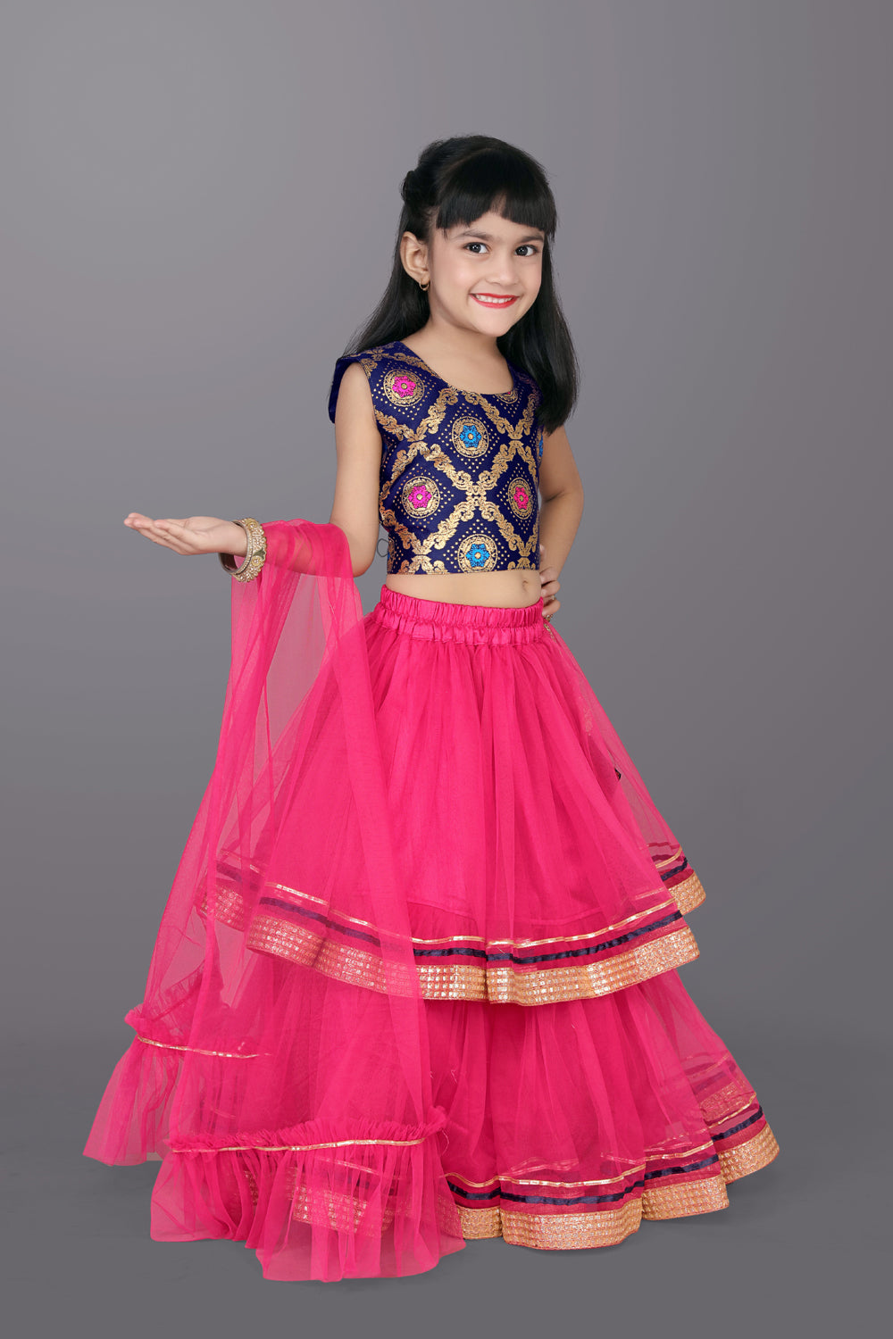 Girls Frill Design Lehenga Choli with Dupatta Set