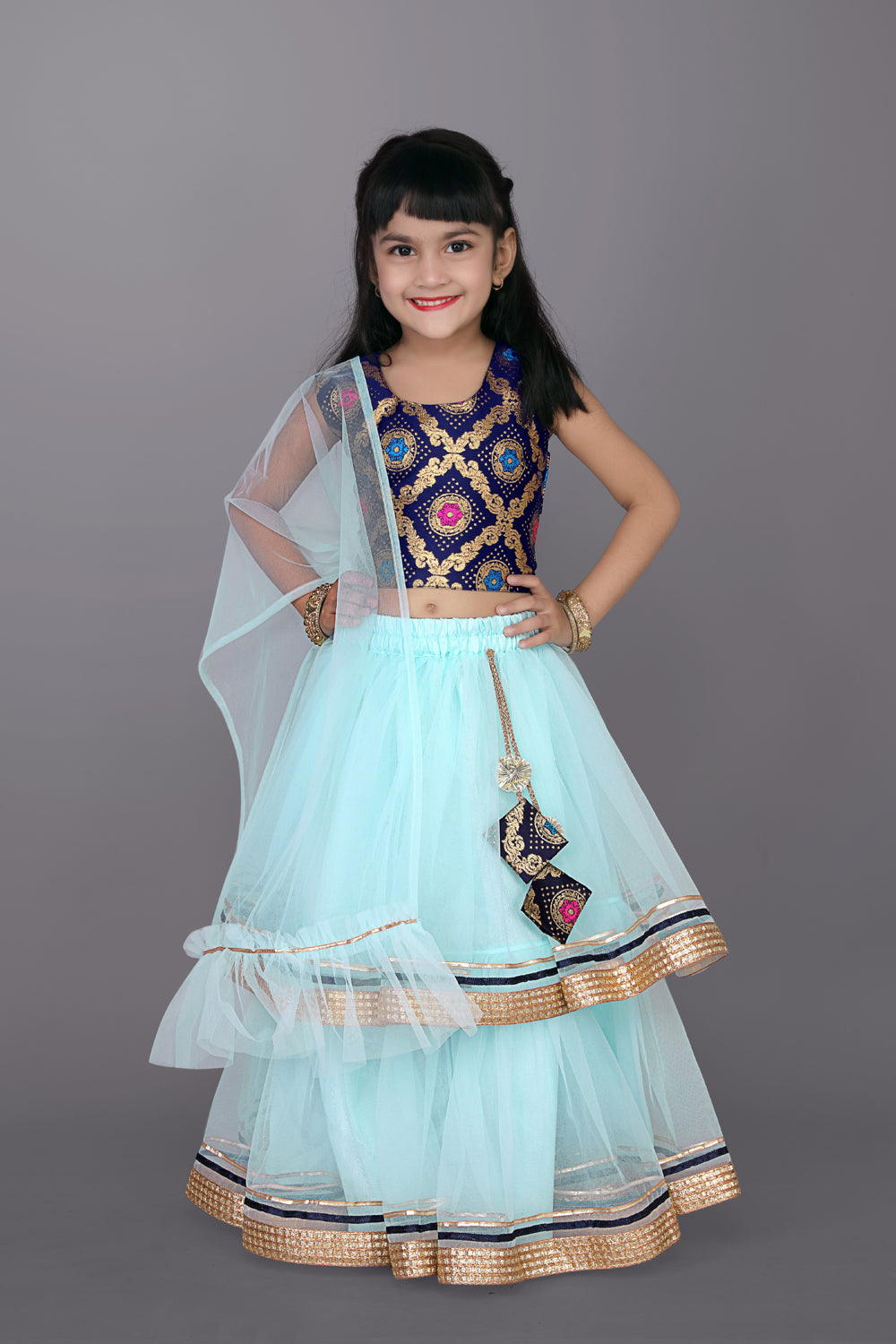 Girls Frill Design Lehenga Choli with Dupatta Set