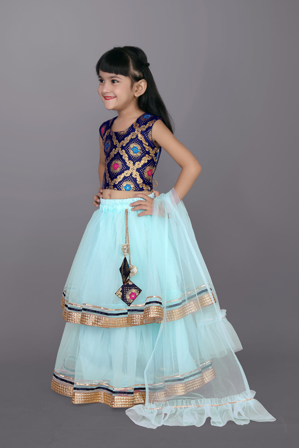 Girls Frill Design Lehenga Choli with Dupatta Set