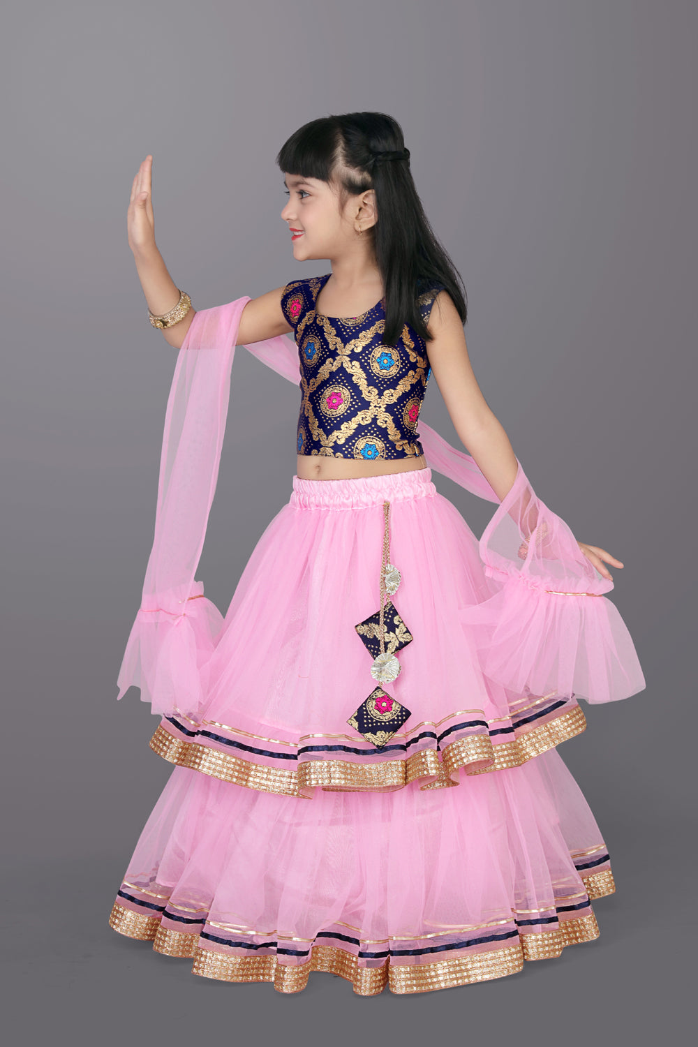 Girls Frill Design Lehenga Choli with Dupatta Set