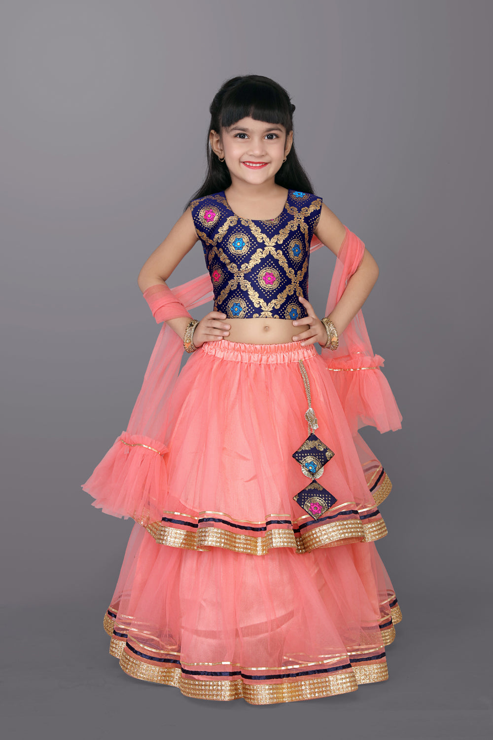 Girls Frill Design Lehenga Choli with Dupatta Set