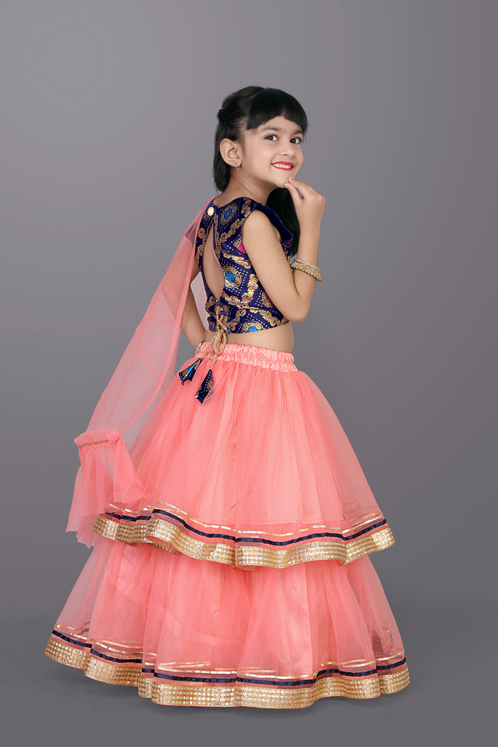 Girls Frill Design Lehenga Choli with Dupatta Set