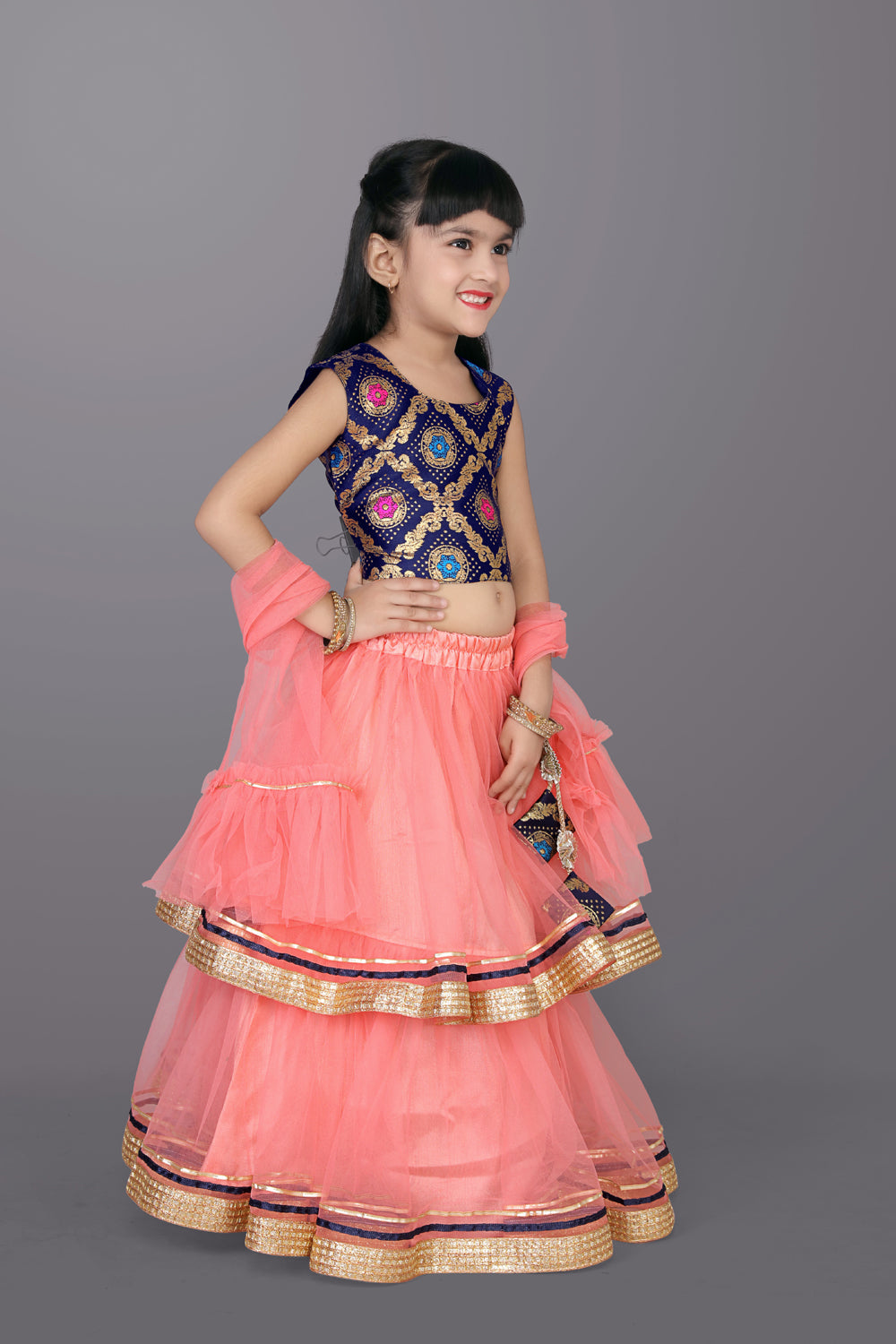 Girls Frill Design Lehenga Choli with Dupatta Set