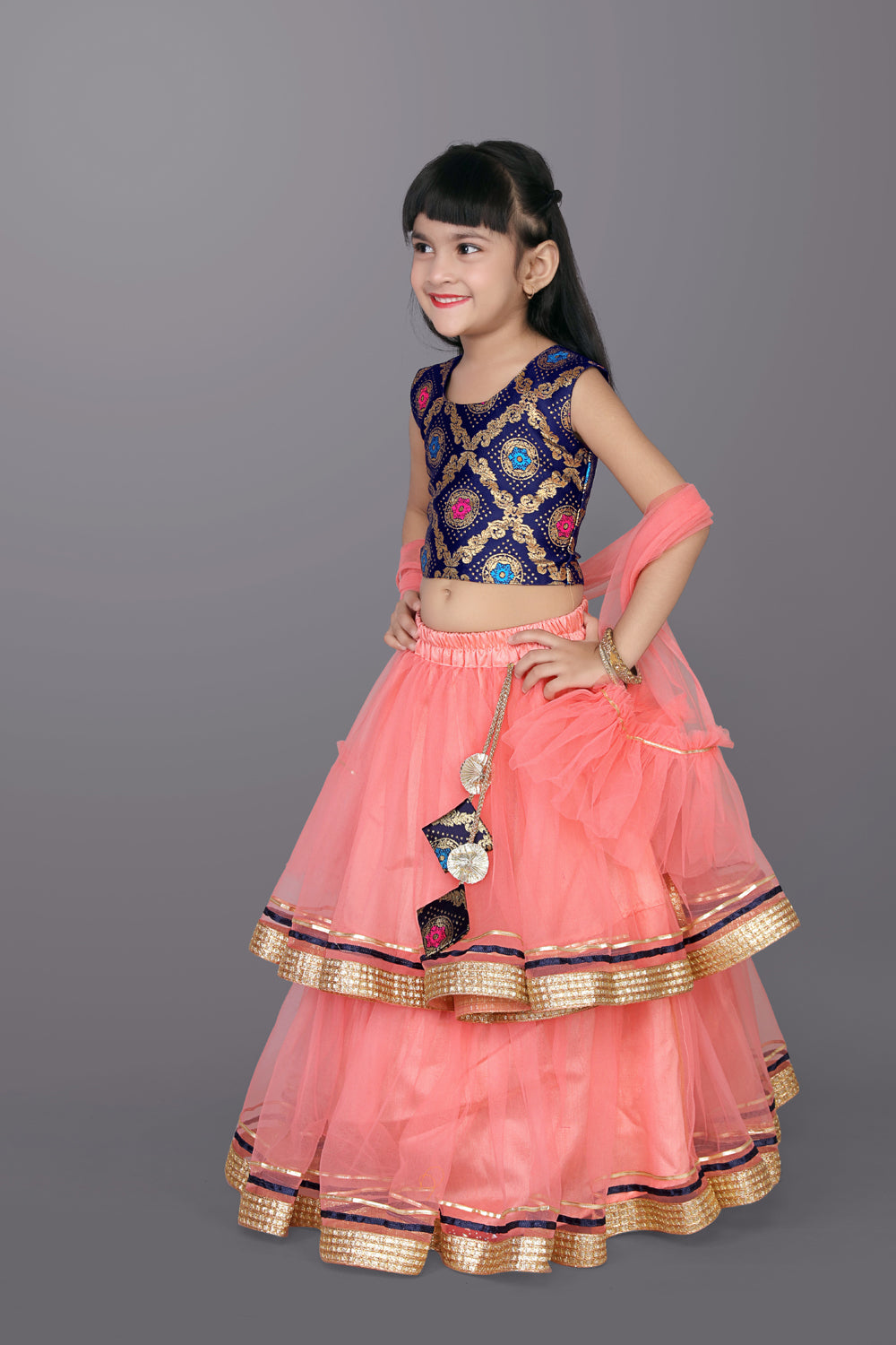 Girls Frill Design Lehenga Choli with Dupatta Set