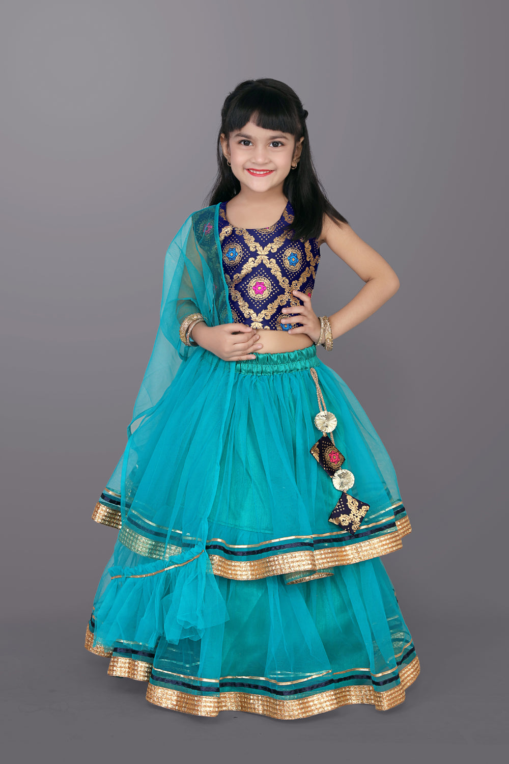 Girls Frill Design Lehenga Choli with Dupatta Set
