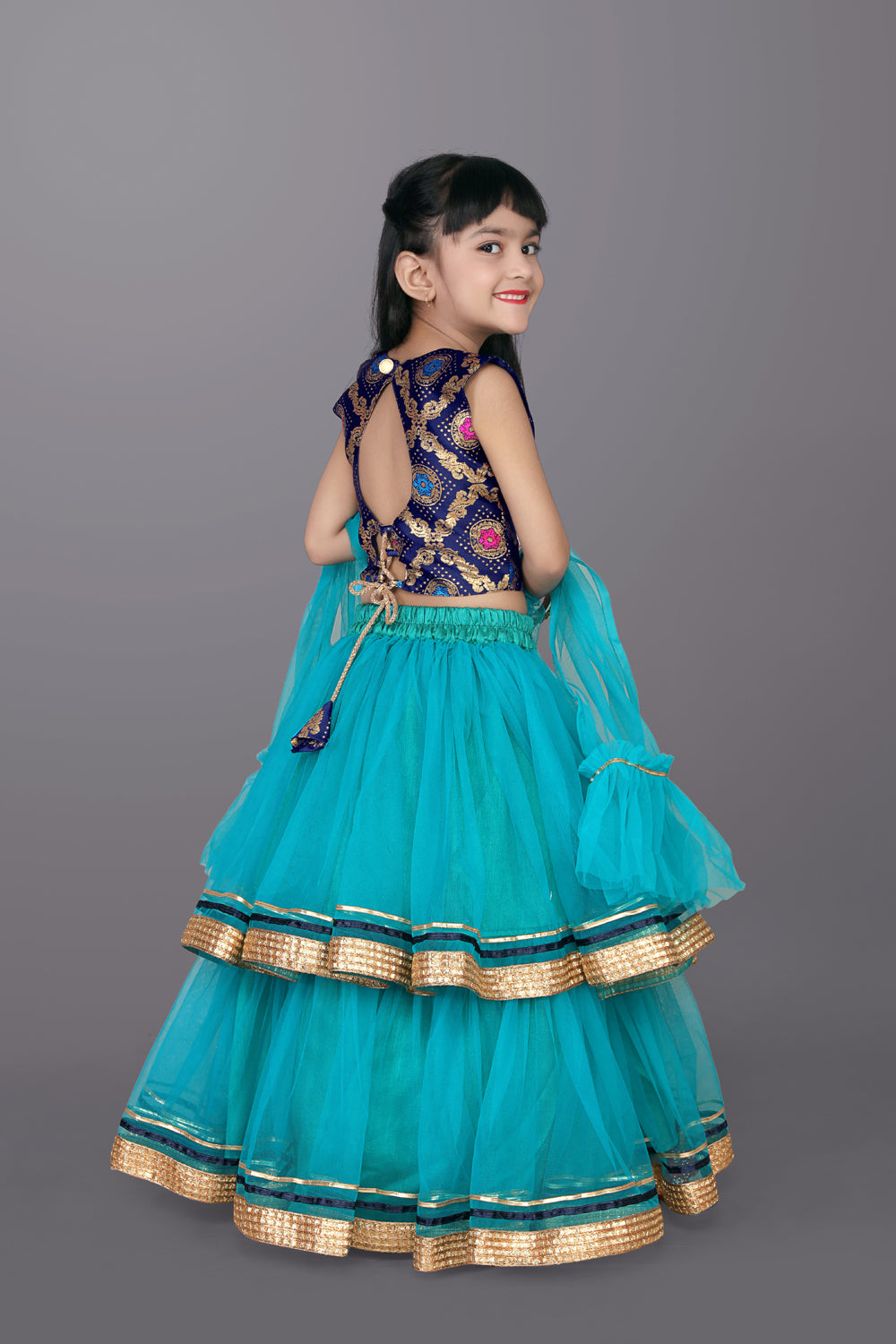 Girls Frill Design Lehenga Choli with Dupatta Set