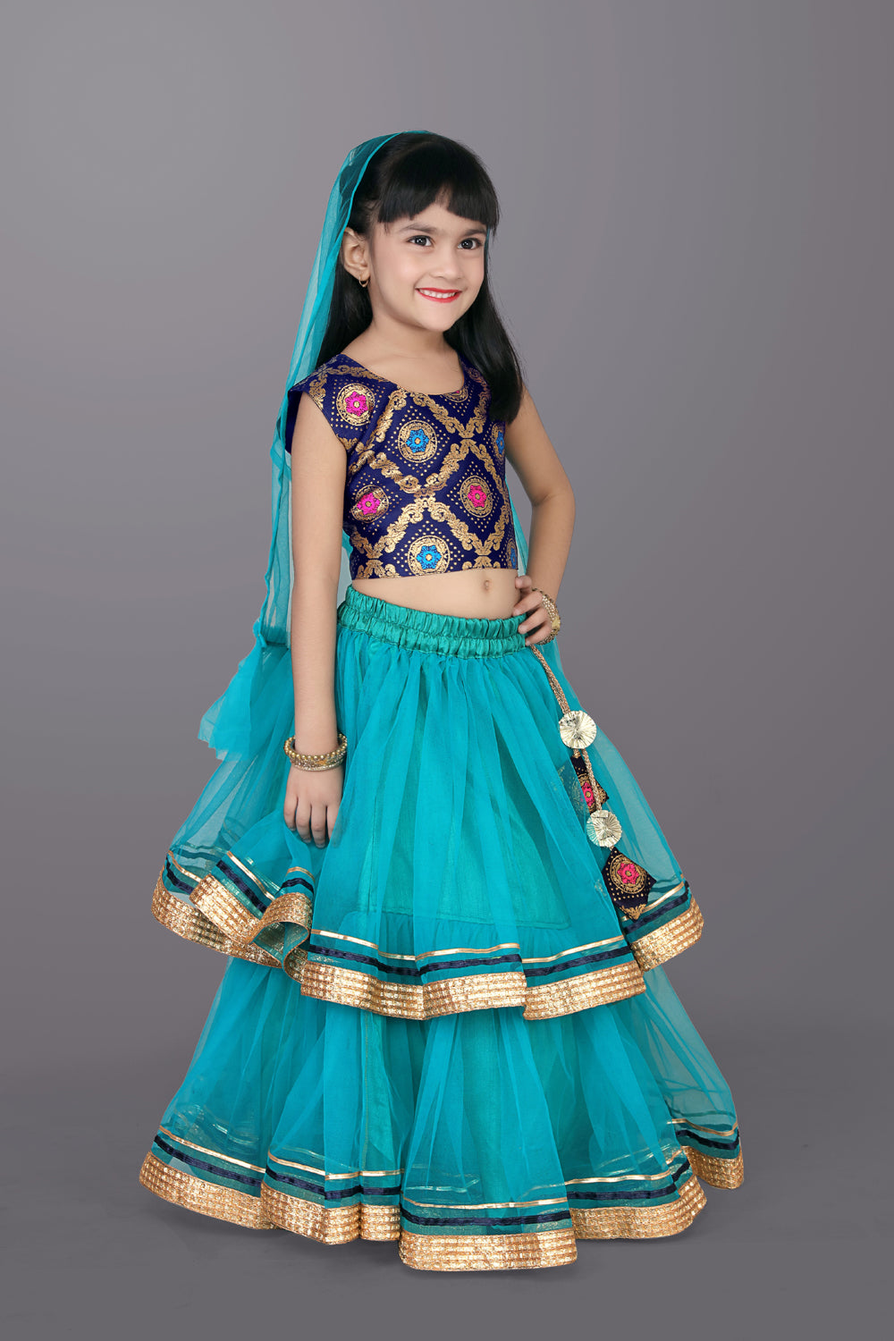 Girls Frill Design Lehenga Choli with Dupatta Set