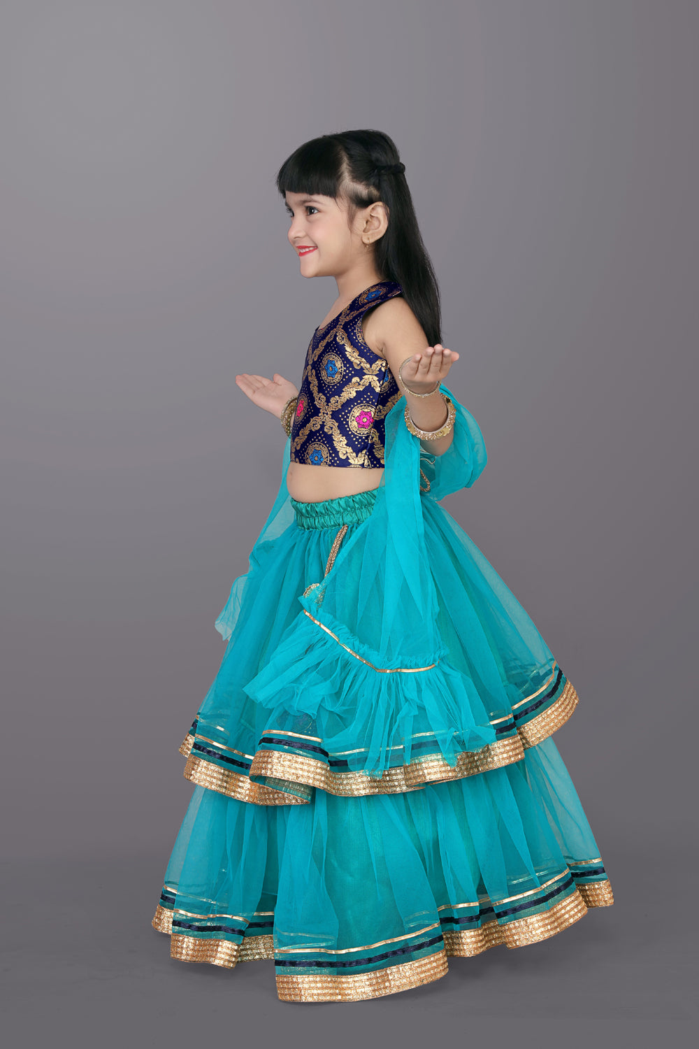 Girls Frill Design Lehenga Choli with Dupatta Set