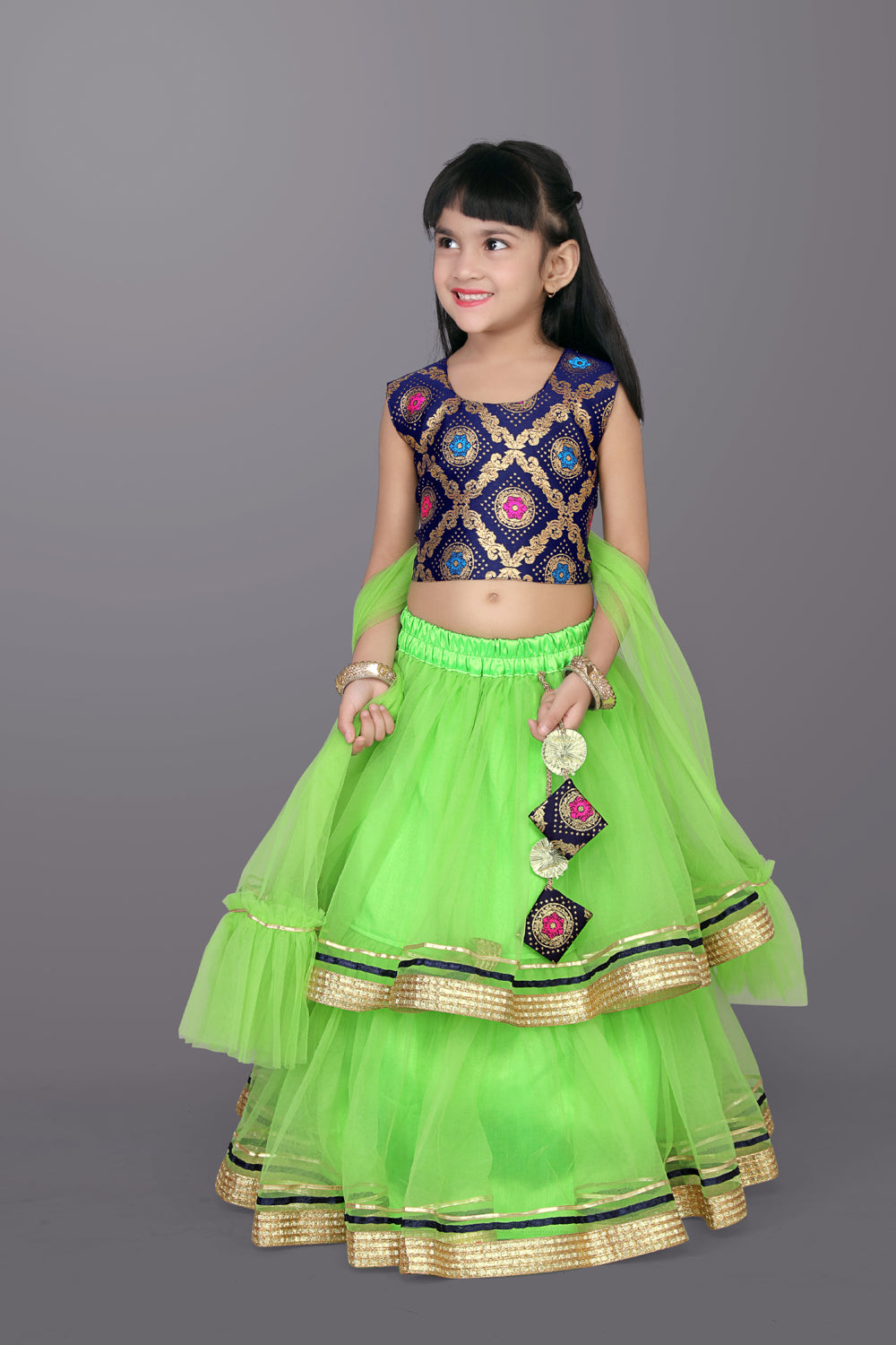 Girls Frill Design Lehenga Choli with Dupatta Set