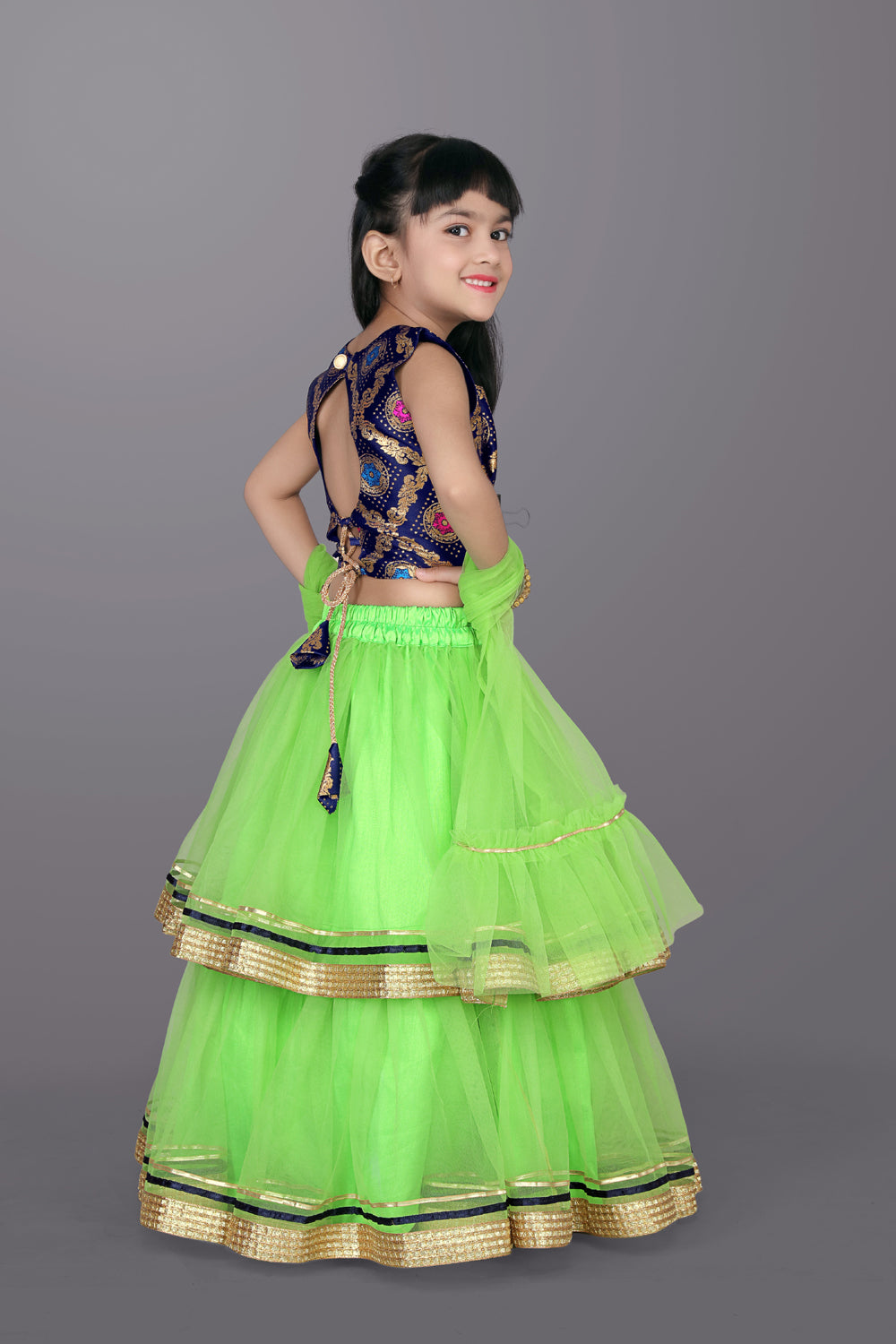 Girls Frill Design Lehenga Choli with Dupatta Set