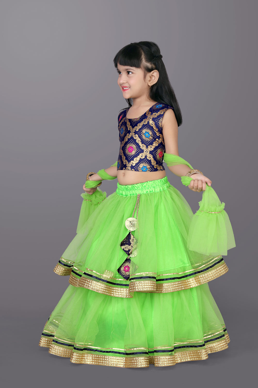 Girls Frill Design Lehenga Choli with Dupatta Set