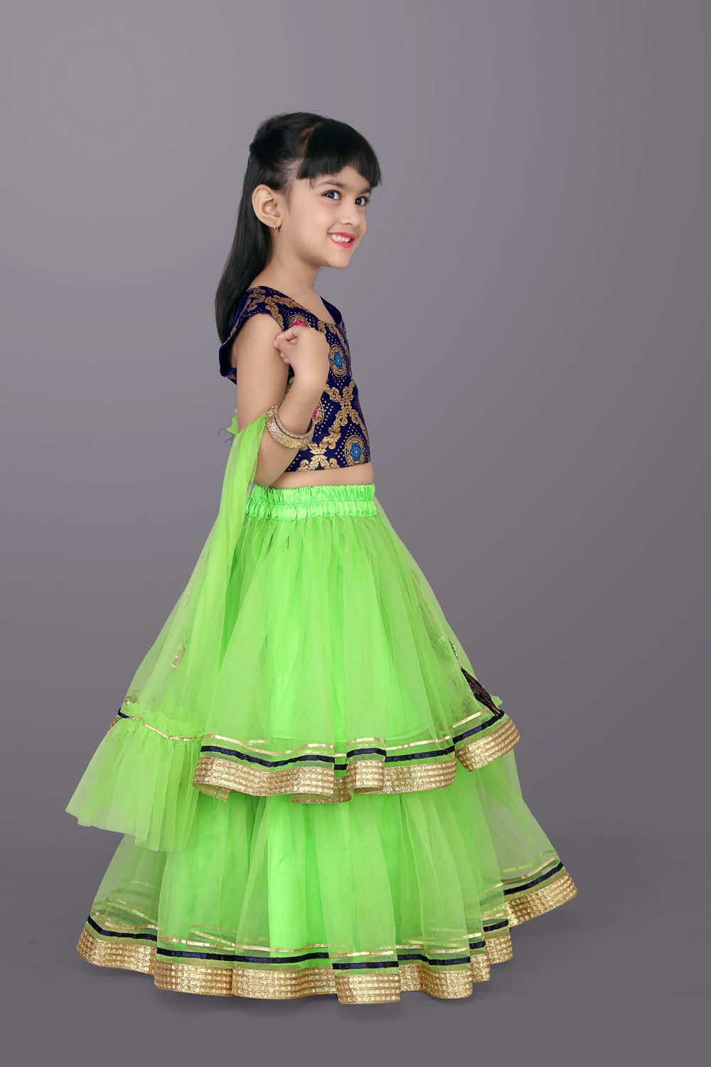 Girls Frill Design Lehenga Choli with Dupatta Set