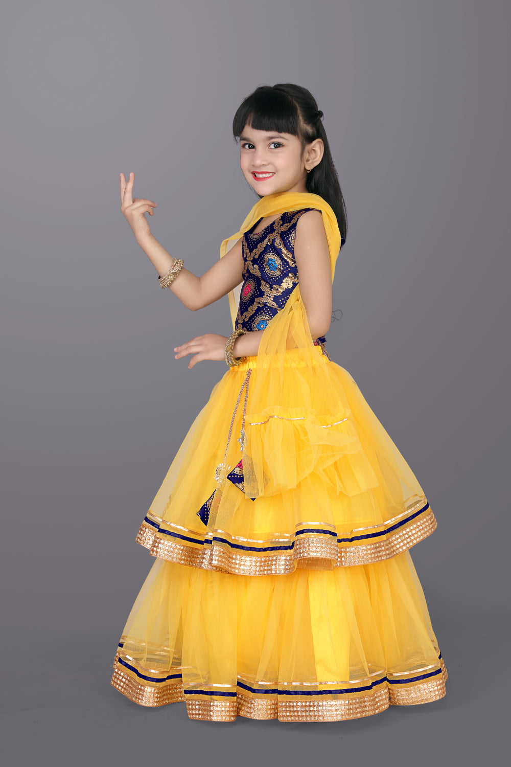 Girls Frill Design Lehenga Choli with Dupatta Set