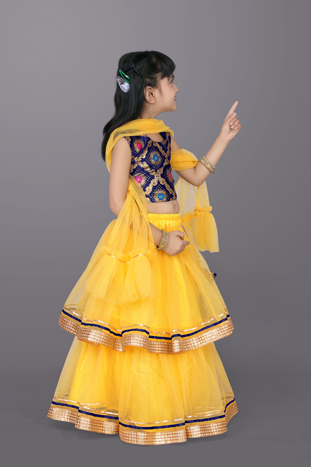 Girls Frill Design Lehenga Choli with Dupatta Set