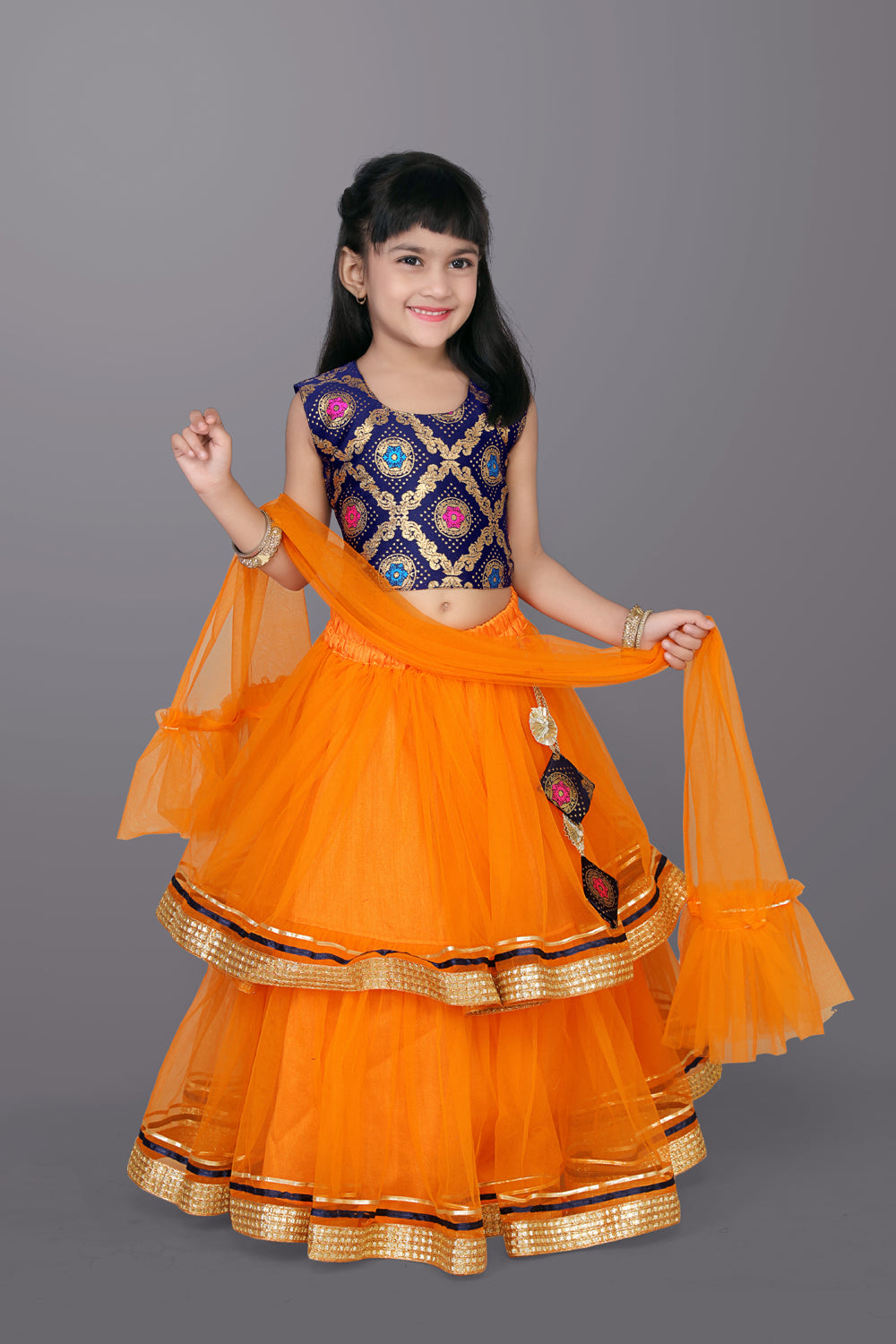 Girls Frill Design Lehenga Choli with Dupatta Set