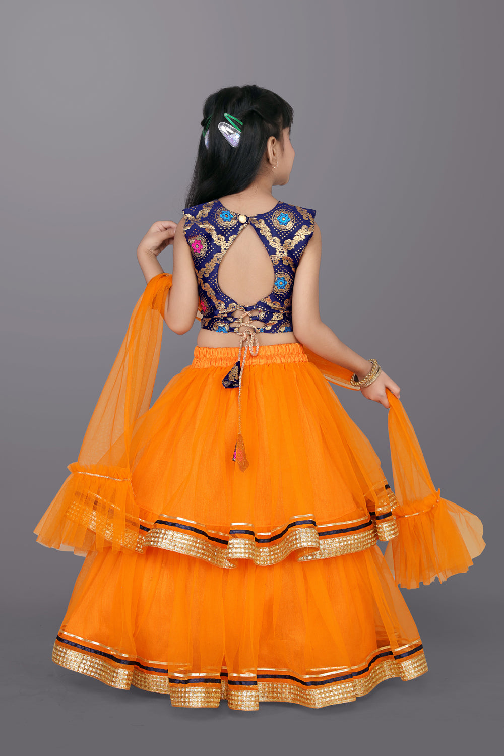 Girls Frill Design Lehenga Choli with Dupatta Set