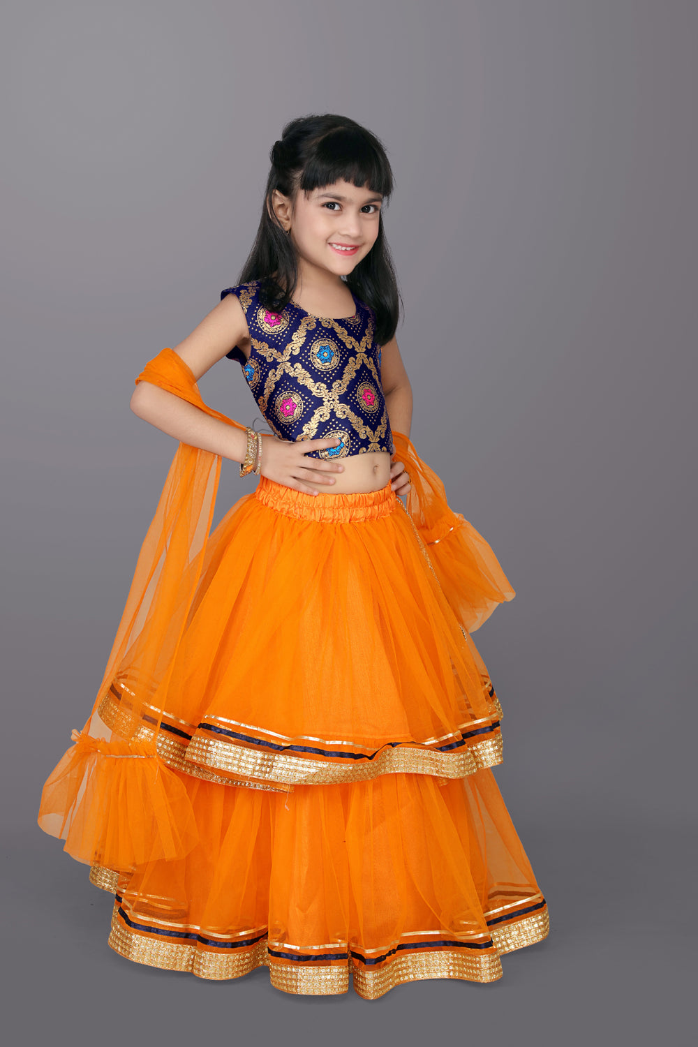 Girls Frill Design Lehenga Choli with Dupatta Set
