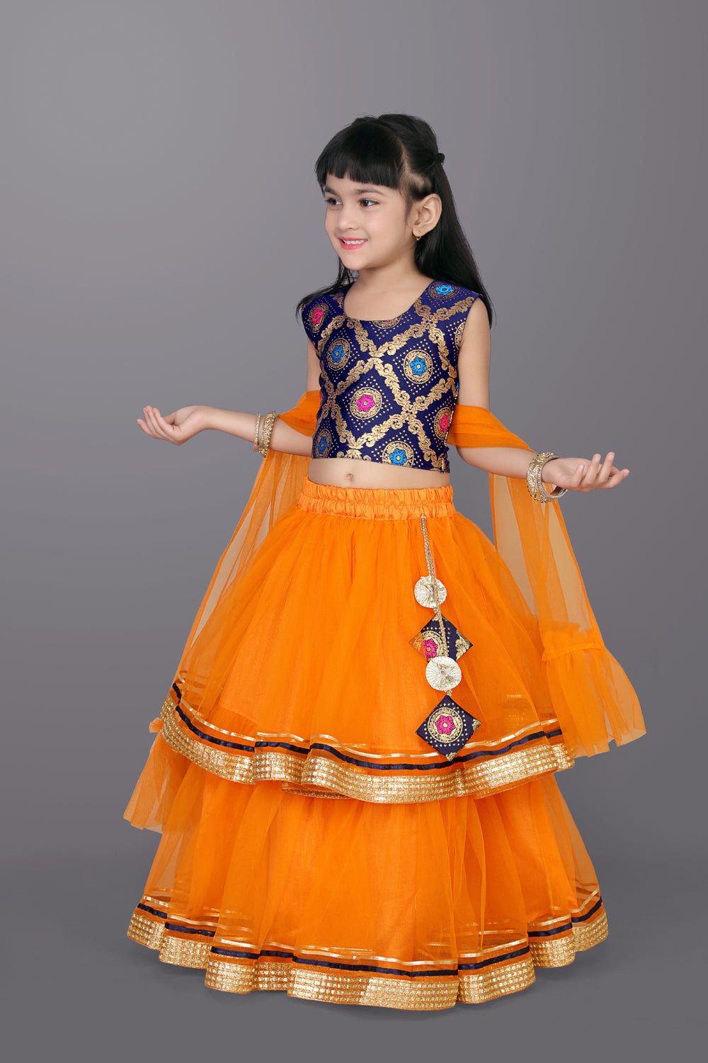 Girls Frill Design Lehenga Choli with Dupatta Set