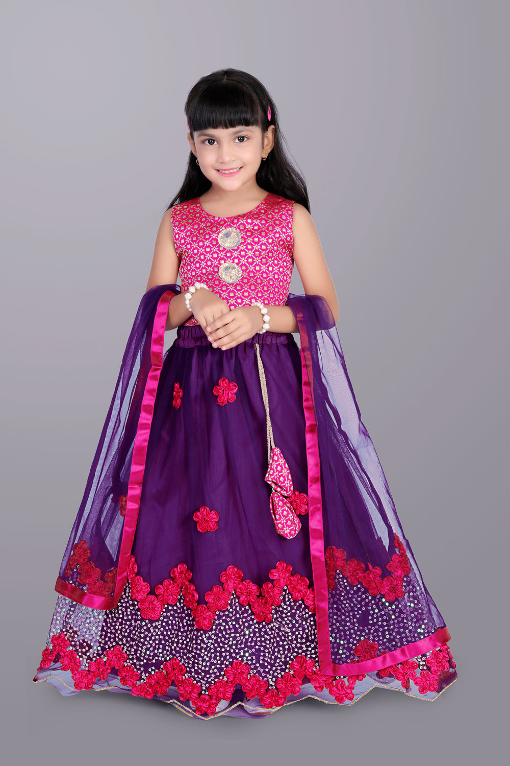 Girls Embroidered Lehenga Choli with Dupatta Set